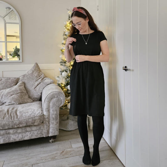 Classic Black Zip Breastfeeding Dress - Stylish Mum