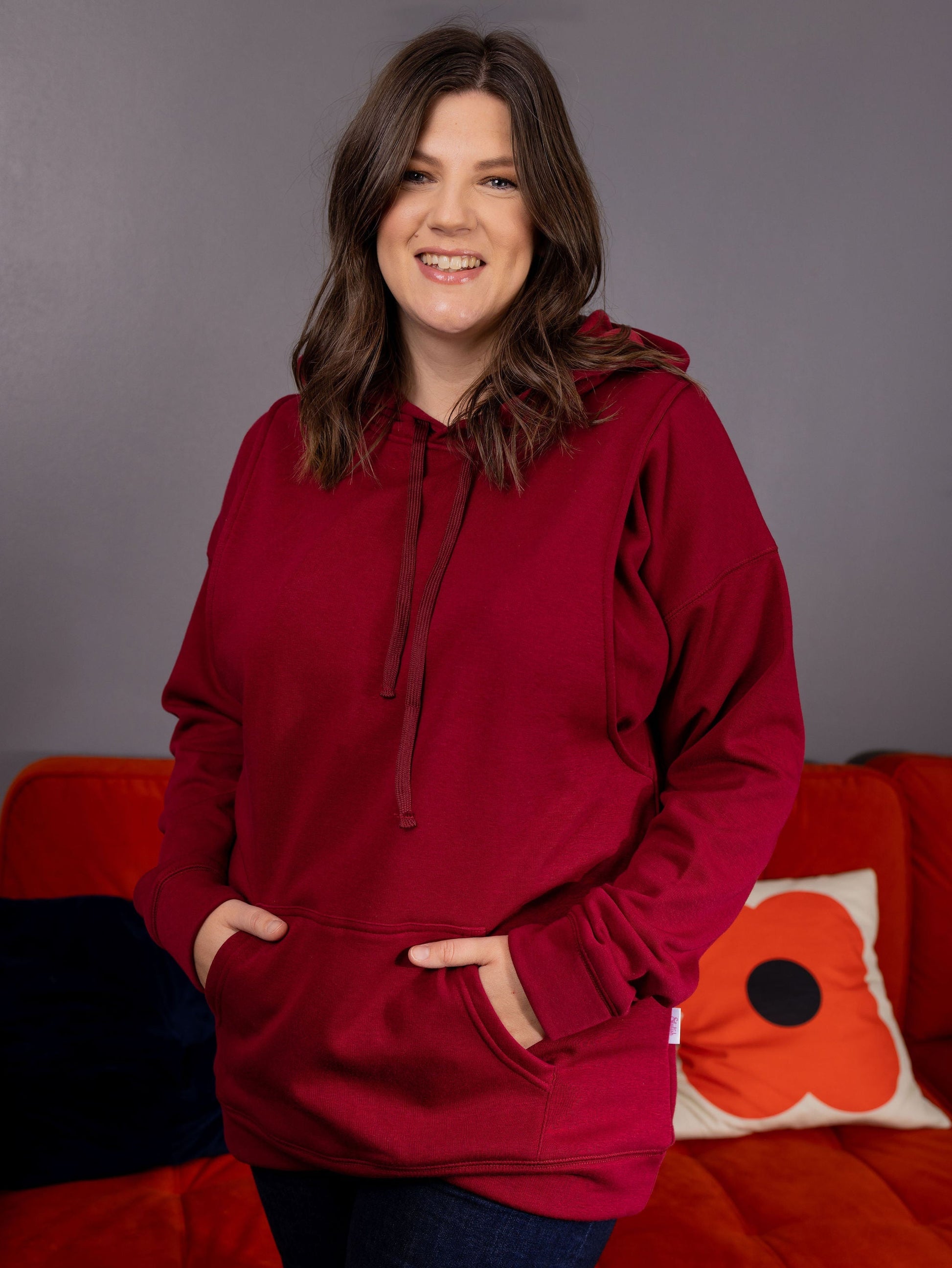 Fleece Lined Burgundy Breastfeeding Hoodie - Stylish Mum