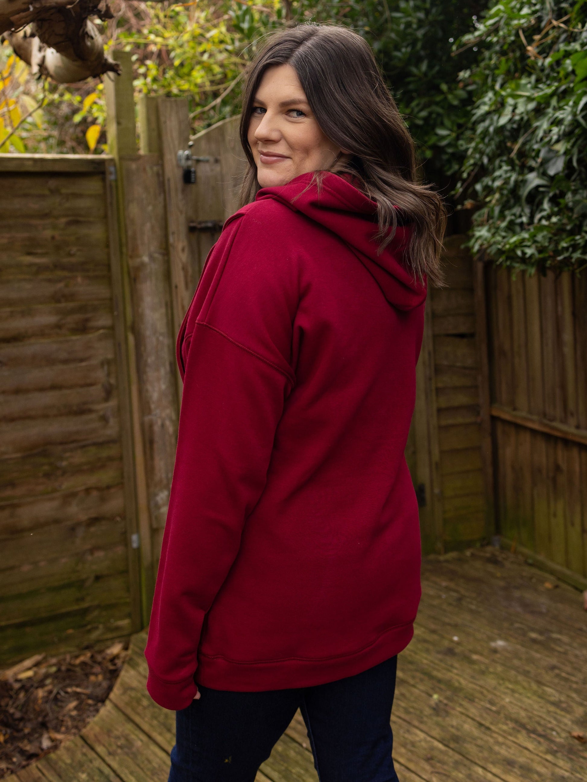 Fleece Lined Burgundy Breastfeeding Hoodie - Stylish Mum