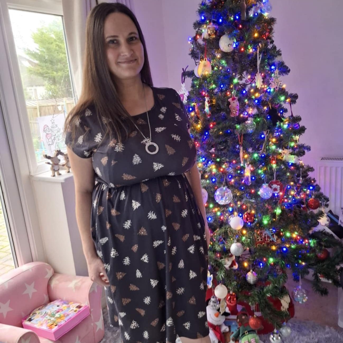 Leopard Christmas Tree Breastfeeding Knee - Length Dress - Stylish Mum