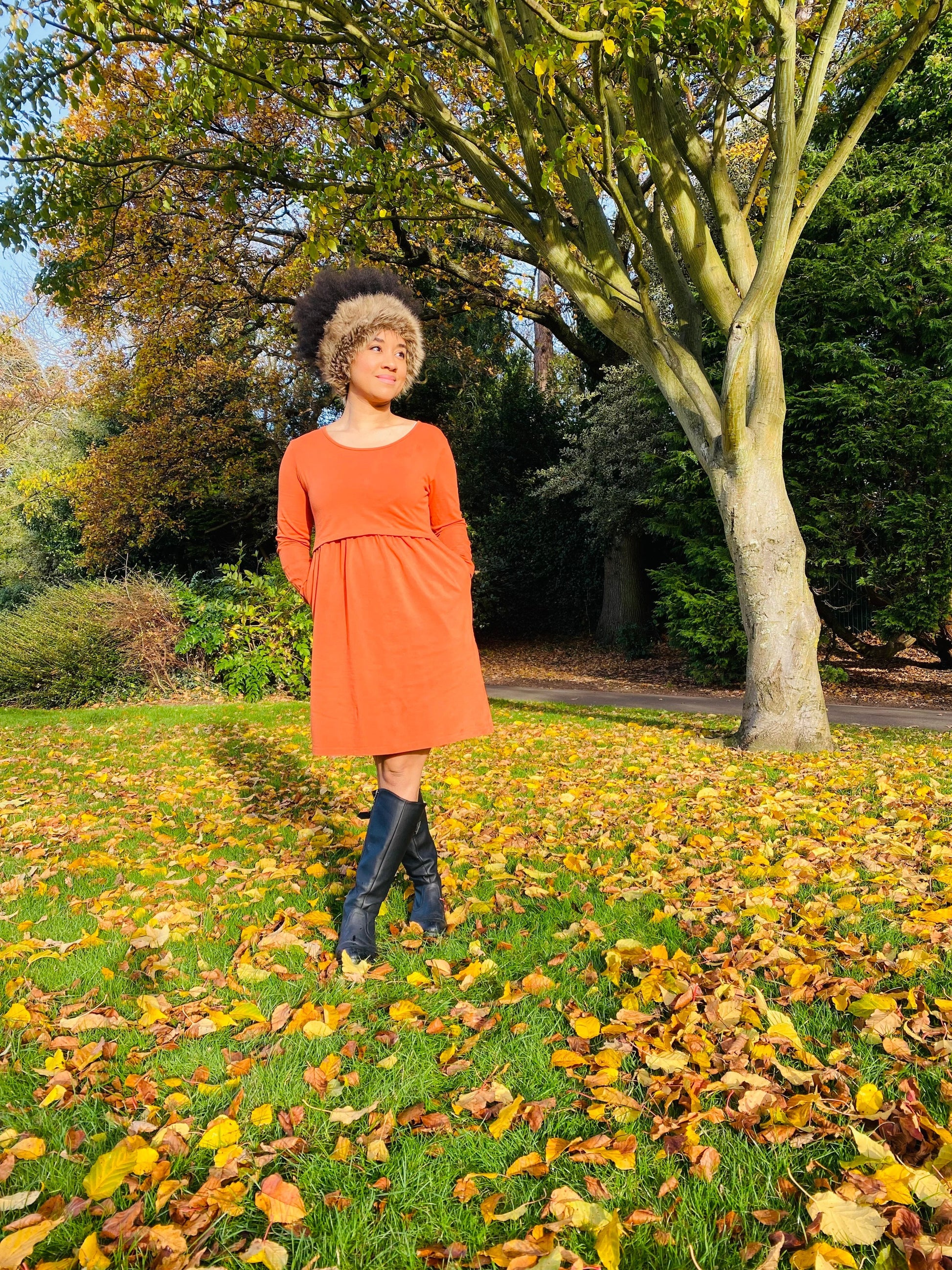 Orla Orange Breastfeeding Skater Dress - Stylish Mum