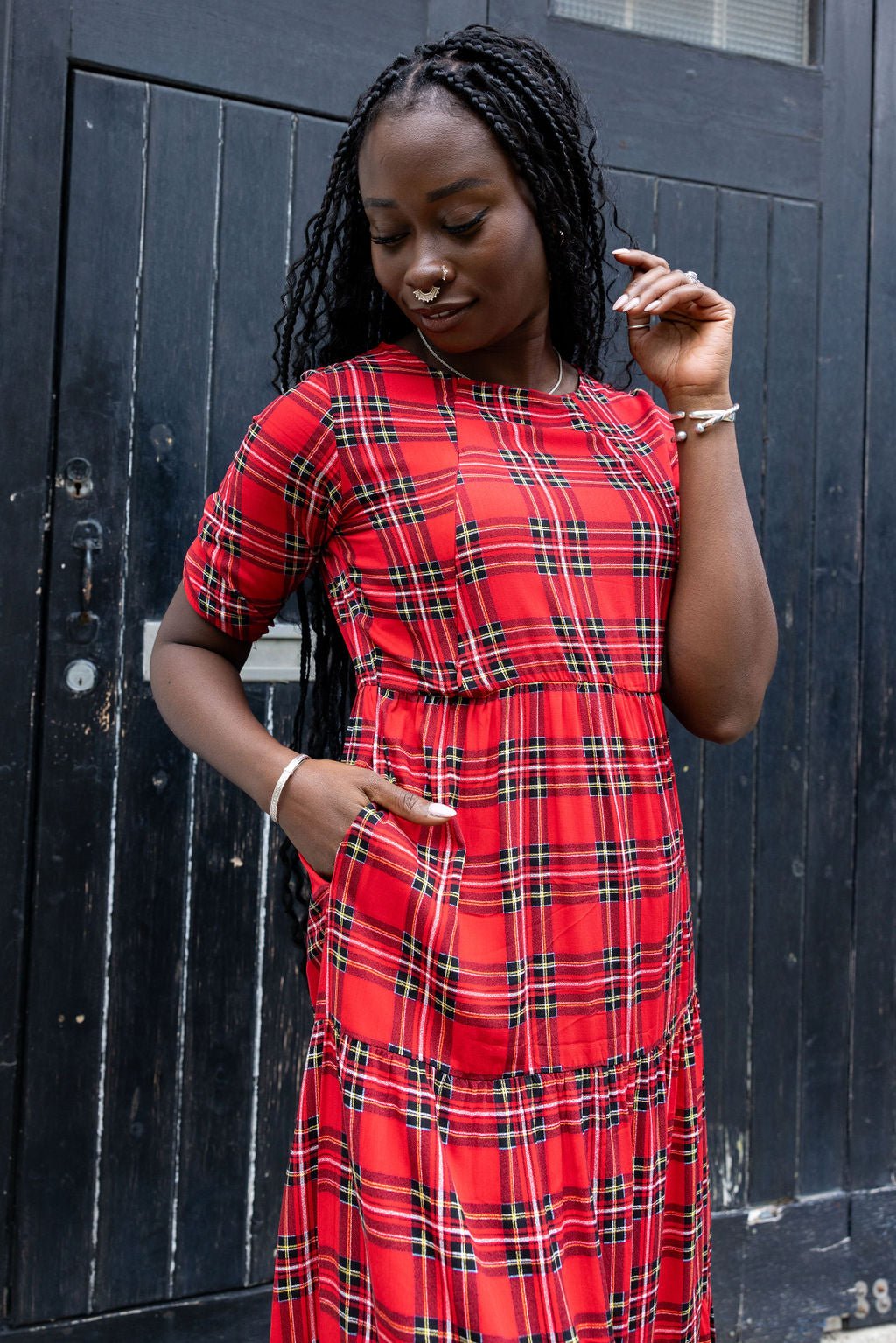 Tartan Midi Breastfeeding Dress - Stylish Mum