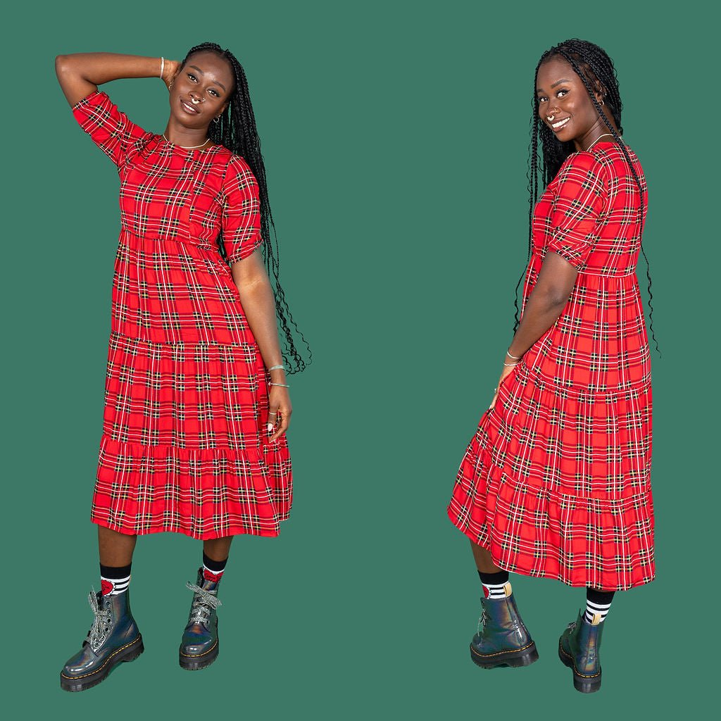 Tartan Midi Breastfeeding Dress - Stylish Mum